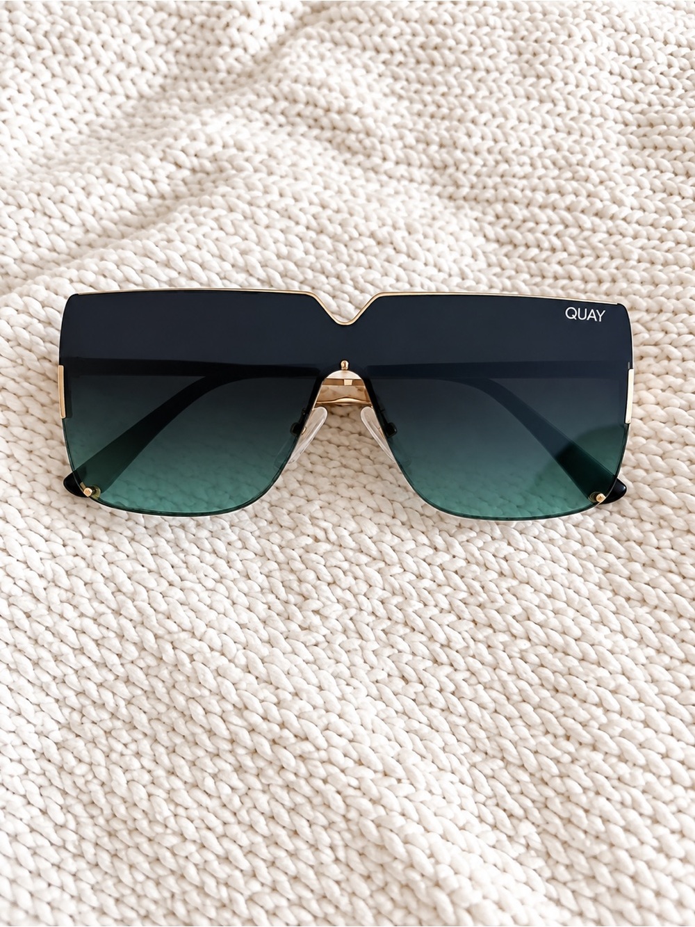 Quay Australia Oversized Shield Sunglasses in Black with Green Gradient Lenses
